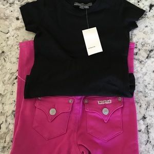 Hudson skinny jeans and Vince short sleeve top